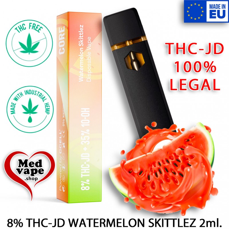 8% THCJD VAPE INDICA WATERMELON SKITTLEZ 2ml (0%THC) CORE MEDVAPE WEED THC