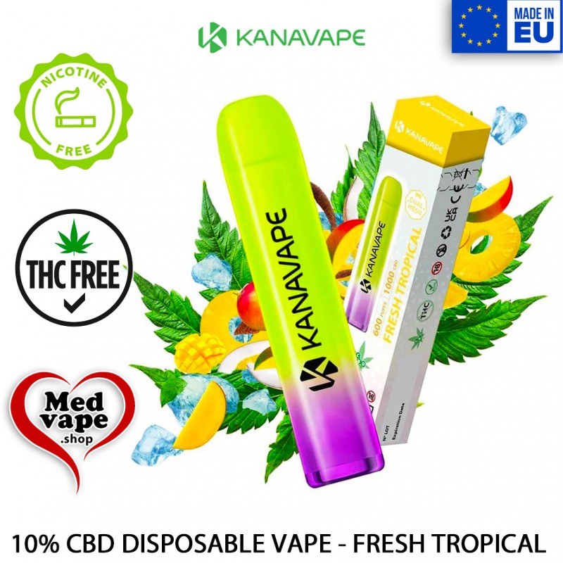 10% CBD VAPE FRESH TROPICAL DISPOSABLE - KANAVAPE MEDVAPE